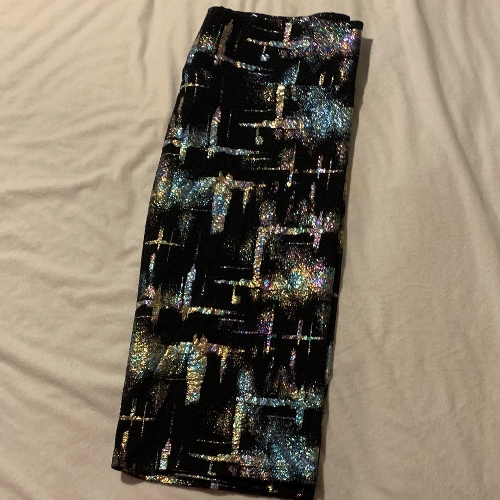 LuLaRoe Women's Pencil Skirt with Glittery Black and Multicolor Pattern